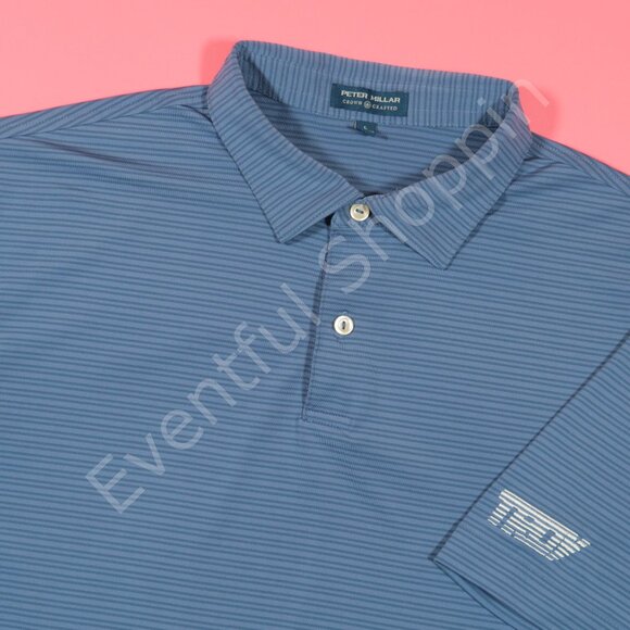 Peter Millar Crown Crafted Polo Shirt Mens Large Blue Troy Companies Striped - Picture 1 of 8